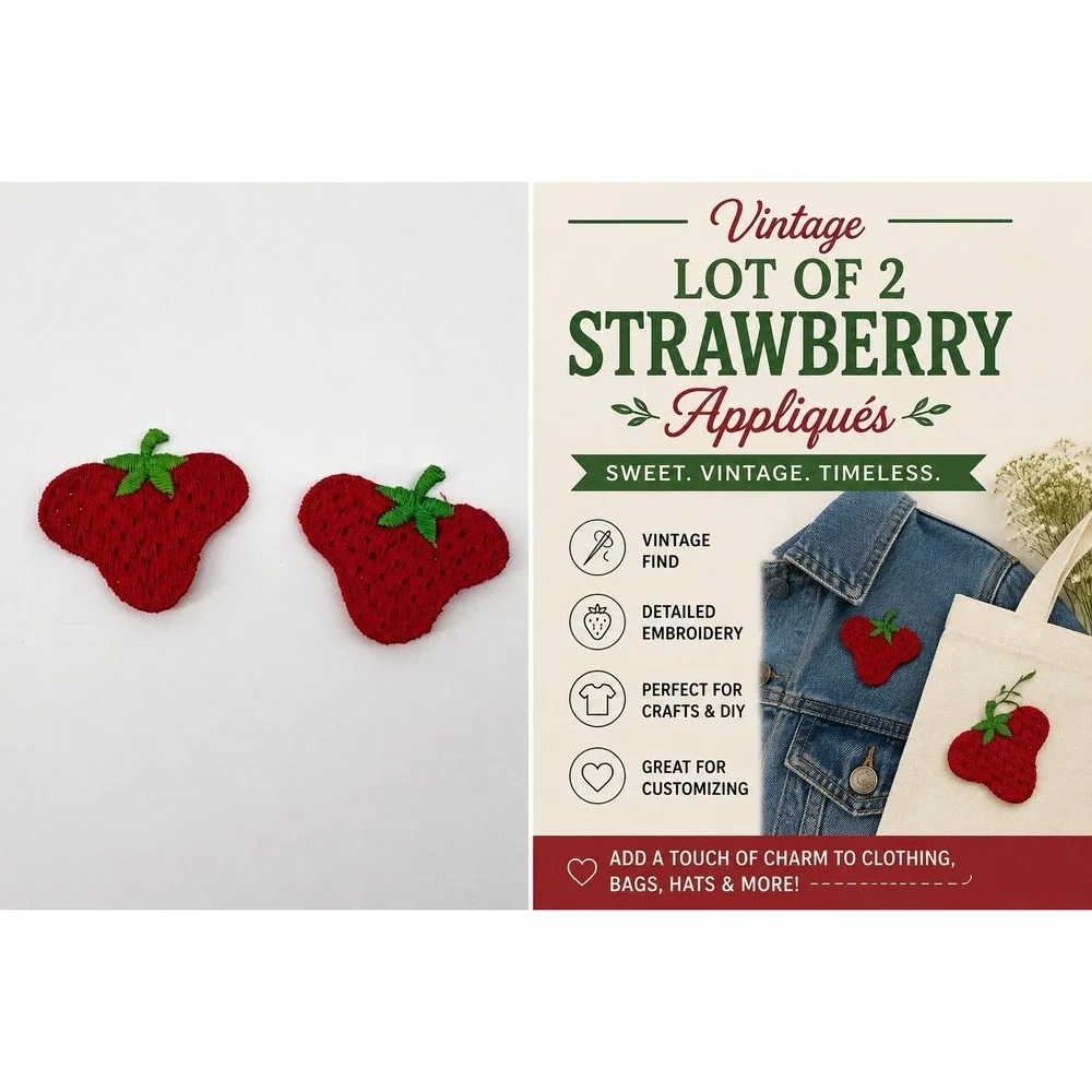 Vintage Strawberry Iron On Patches Appliques Red Fruit Kawaii Cottagecore Lot 2